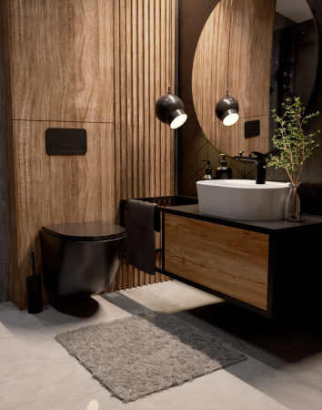 AQM2002MB Унитаз подвесной с сиденьем SoftClose, технология смыва Rimless, скрыт. крепеж. Черный мат