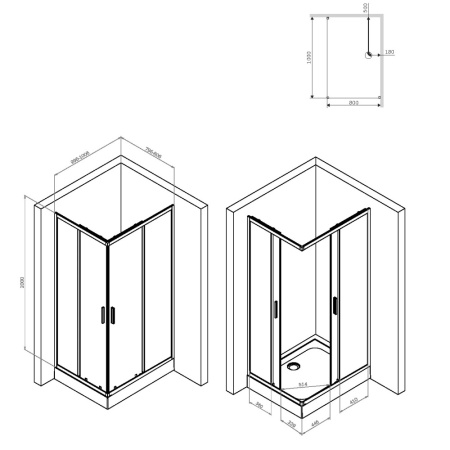 W93G-404-100280-BT Gem S Душевое ограждение AM.PM 100х80 прям.,стекло прозрачное, профиль черный мат.,без поддона