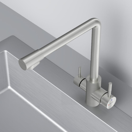 F85B05711 X-Joy S, Смеситель для кухни AM.PM с L-изливом с каналом для питьевой воды, сатин