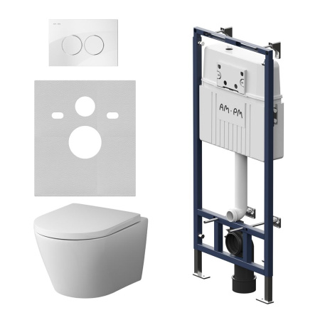 IS100101.741701 Инсталляция MasterFit с клавишей L глянц белый с подвесным унитазом  Sense FlashClean с сиденьем