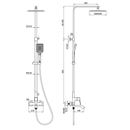 Душевая система WONZON & WOGHAND, Брашированное золото (WW-88047072-BG)