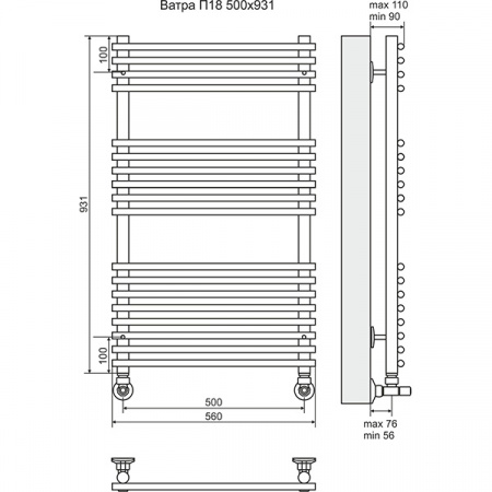Полотенцесушитель Terminus Ватра П18 500х931