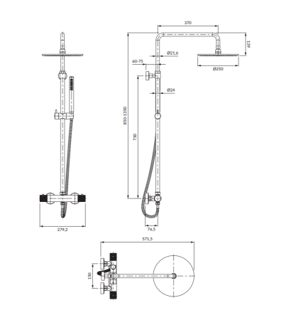 Душевая стойка OMNIRES Contour CT8044GLB