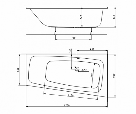 Акриловая ванна Kolo Split XWA1670000 170х90 правая