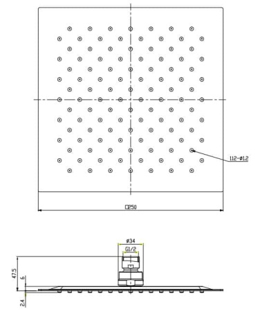 Верхний душ OMNIRES Slimline WGU225/KCR