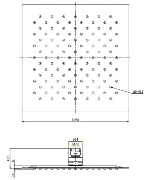 Верхний душ OMNIRES Slimline WGU225/KCR