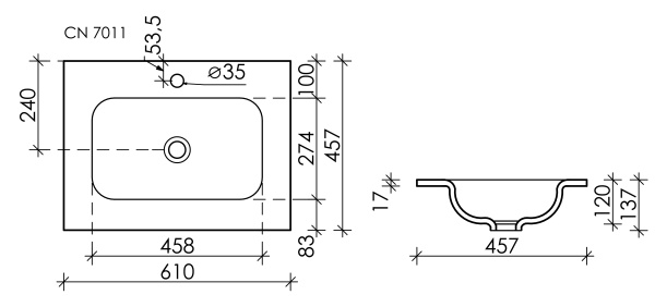 Умывальник накладной прямоугольный Ceramicanova Element 610*457*137мм, Белый, CN7011
