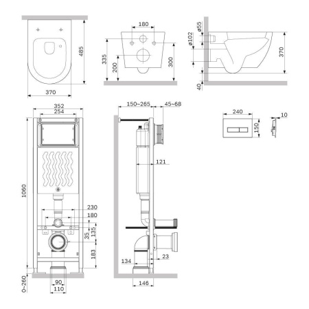 IS110301.801900 ErgoFit Инсталляция с клавишей M глянц белый с подвесным унитазом Like Aquaspin с сиденьем м/лифт