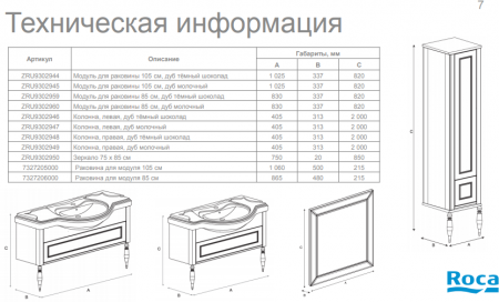 Тумба под раковину Roca America Evolution ZRU9302959 85 см, дуб тёмный шоколад