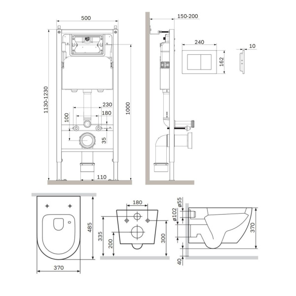 IS90238.801900 Инсталляция с клавишей PrimeFit S, мат.черный, с подвесным унитазом Like Aquaspin с сиденьем м/лифт