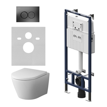 IS100138.741701 Инсталляция MasterFit с клавишей L черн мат с подвесным унитазом  SenseFlashClean с сиденьем