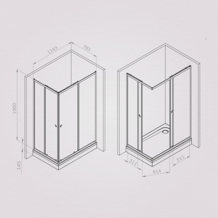 W87G-403-12080-MT Sunny Душевое ограждение AM.PM прямоугольное, раздвижн двери 120x80 серебро,стекло прозрачн
