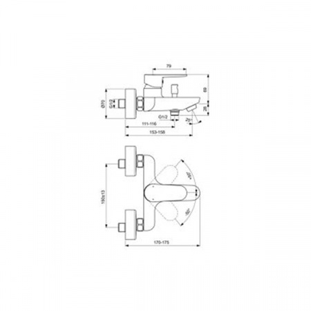 Смеситель для ванны и душа Ideal Standart Cerafine O BC500AA