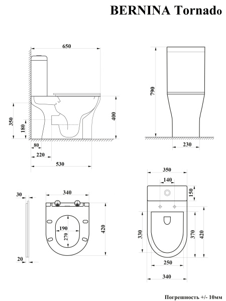 Унитаз BERNINA Tornado напольный безободковый Ceruttispa CT11133 (650x340x790)
