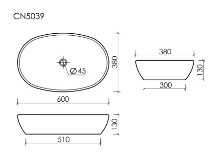 Умывальник чаша накладная овальная Ceramicanova Element 600*380*140мм, Белый, CN5039