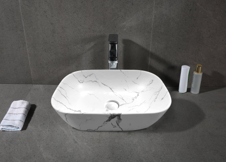 Раковина CR8215MMW накладная, мрамор матовый белый, прямоугольная 455х320х135 Ceruttispa