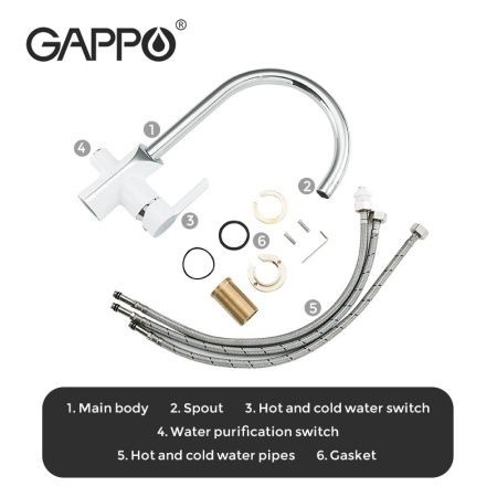 Смеситель для кухни Gappo G03-8 G4303-8 со встроенным фильтром (краном) под питьевую воду