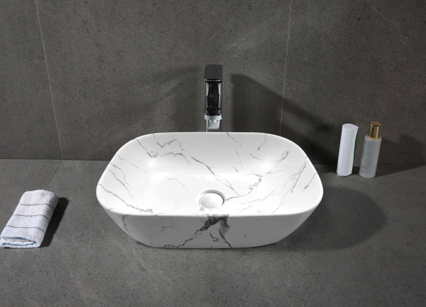 Раковина CR8217MMW накладная, мрамор матовый белый, прямоугольная 500х395х145 Ceruttispa