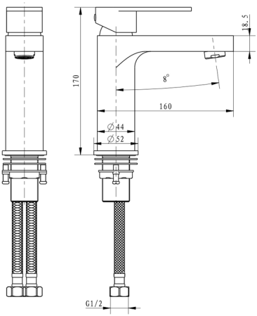 Cмеситель для раковины Hansberge H1044 Хром