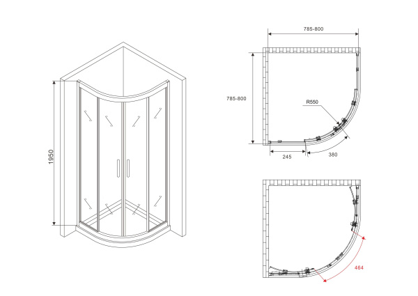 Душевой уголок ABBER Schwarzer Diamant AG01080M