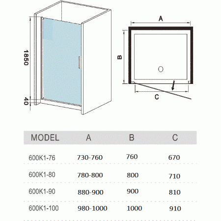 Душевая дверь WeltWasser WW600 600K1-80 800х1850 мм