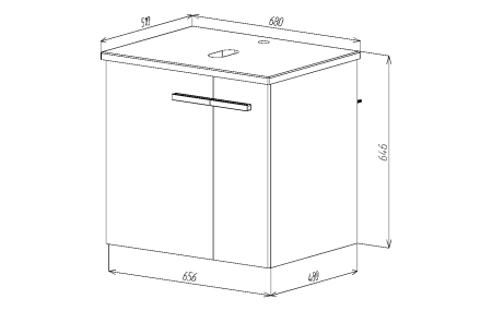 Тумба VIANT "Мюнхен" 2 ств со столешницей L70 подвесная хаки 510х680х646 (VMUN70NH-T2STP)