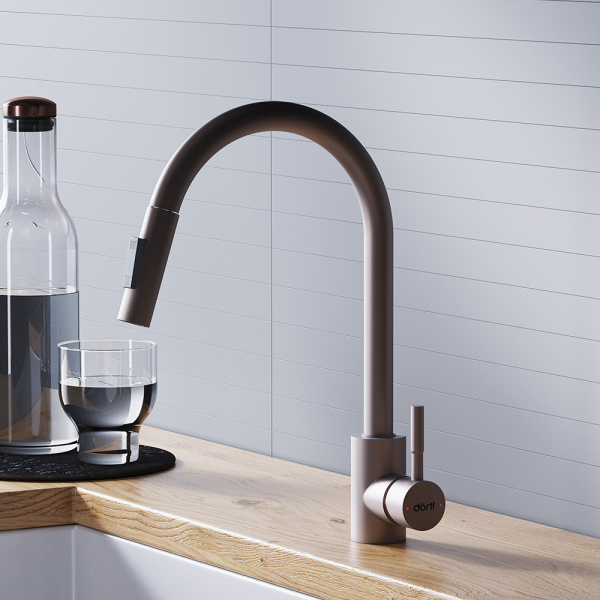 D3007511 Logic Кухонный смеситель Dorff  с вытягивающимся изливом, сатин