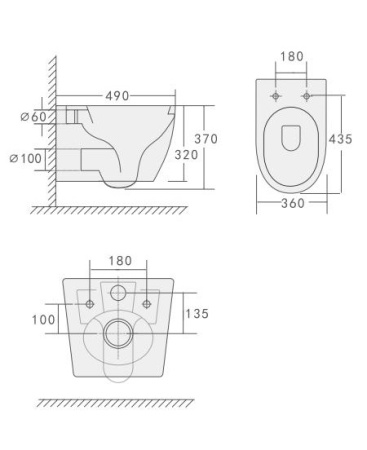 Унитаз ORLTER Aria UF подвесной безободковый Ceruttispa CT10572 (490х360х370)
