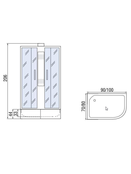 Душевая кабина МОНОМАХ МОНОМАХ Б/К 100/80/44 МЗ L 1000х800х2060мм