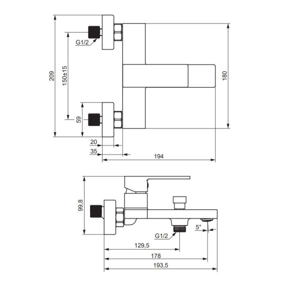 531000500 Gala, Смеситель для ванны и душа AM.PM, розовое золото