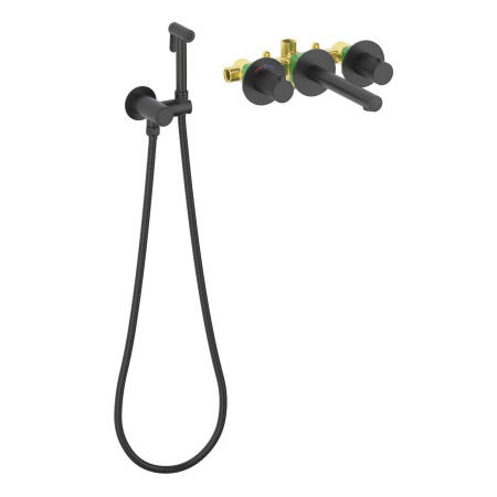 Встраиваемый термостатический смеситель для раковины с гигиеническим душем TIMO Saona 2383/03SM, черный