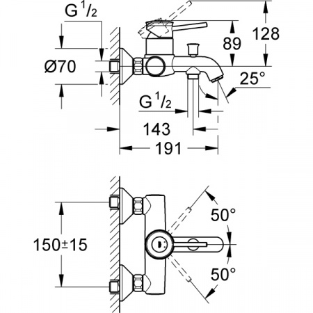 Смеситель для ванны с душем Grohe BauClassic 32865000