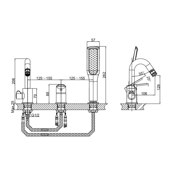 Смеситель на борт ванны D&K Rhein DA1394901, хром