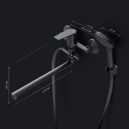 F90A90122 Gem, Смеситель для ванны и душа AM.PM, излив 325 мм, душевой набор, черный