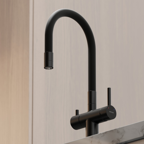 Смеситель для кухни SANCOS Lucia с гибким изливом и возможностью подключения фильтра для воды, цвет Черный матовый, арт. SC4004MB