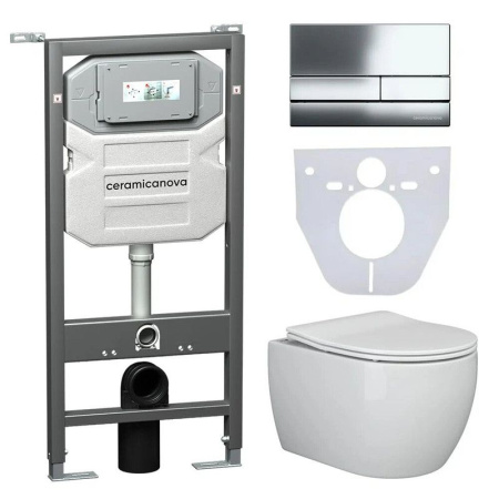 Сет 4 в 1: Инсталляция с кнопкой+унитаз+шумоизоляция Ceramicanova, CN3001_1002CH_1000