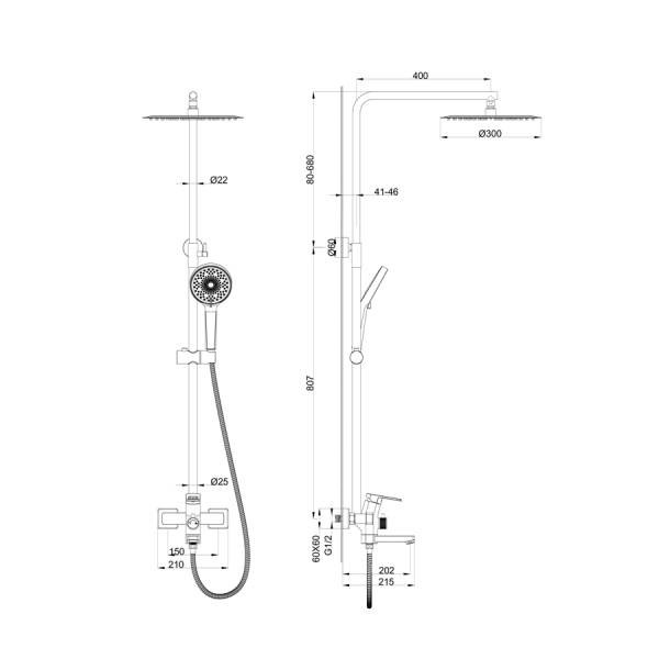 Душевая система WONZON & WOGHAND, Черный матовый (WW-88739010-MB)