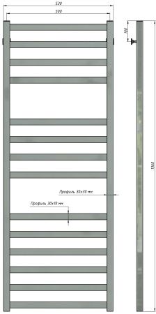 Полотенцесушитель водяной Stinox Prestige Luxe 500x1400, нижнее подключение, хром, 1/2" ВР (внутренняя резьба), 14 перекладин