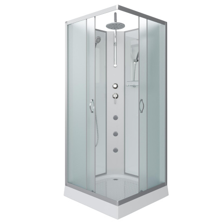 Душевая кабина Niagara Classic NG-1101-14BKTG (90х90х210) низкий поддон(13см),стекло матовое,3 места с полкой