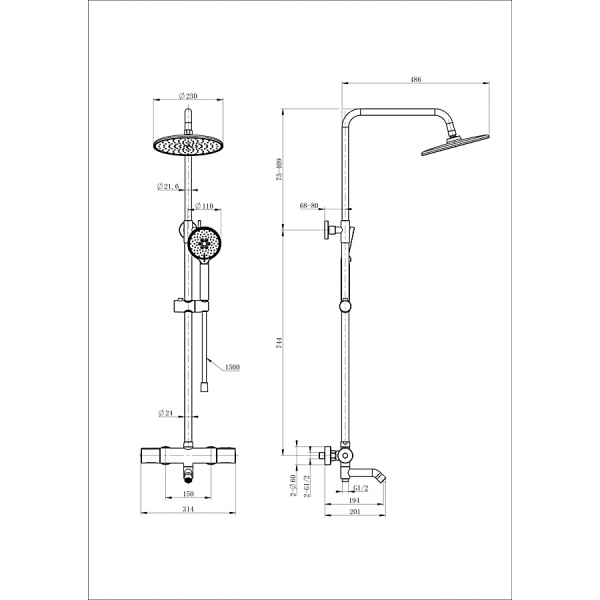 Душевая система с термостатом WONZON & WOGHAND, Хром (WW-A3006-T1-CR)