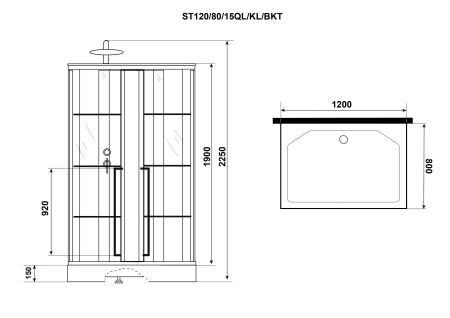 Душевая кабина Niagara Standart ST120/80/15QL/KL/BKT (120х80х225) низкий поддон(15см),черный,стекло прозрачное