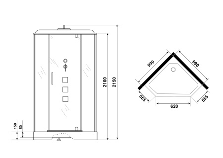 Душевая кабина Niagara Luxe NG-7717G (100x100х215) низкий поддон(15см),дверь распашная,стенки золото,4 места