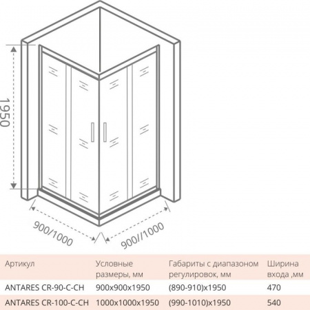 Душевой уголок Good Door ANTARES CR-90-C-CH прозрачное стекло