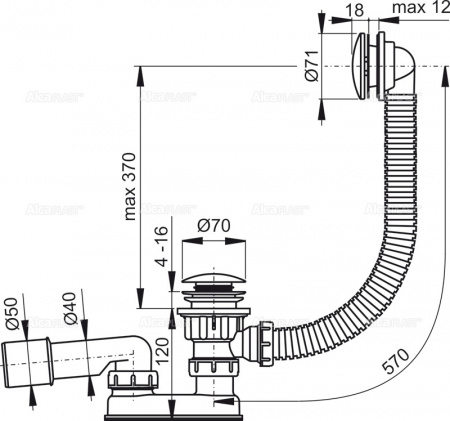 Сифон для ванны AlcaPlast A504KM-80