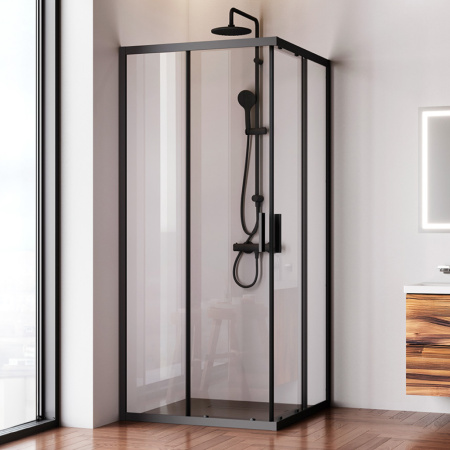 W93G-403-090BT Душевое ограждение AM.PM Gem S Square Slide 90x90 стекло прозрачное, профиль черный матовый