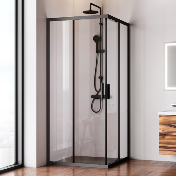 W93G-403-090BT Душевое ограждение AM.PM Gem S Square Slide 90x90 стекло прозрачное, профиль черный матовый