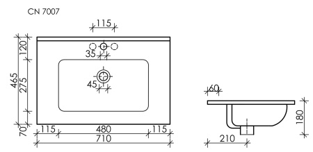Умывальник накладной прямоугольный Ceramicanova Element 710*465*180мм, белый, CN7007