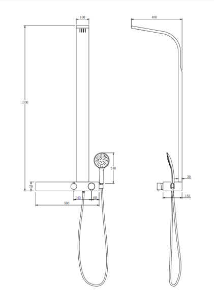 Душевая панель Taliente TA-G-TS1301C прямоугольная настенная