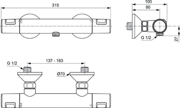 Термостат для душа Ideal Standard Ceratherm T25 A7201XG черный матовый