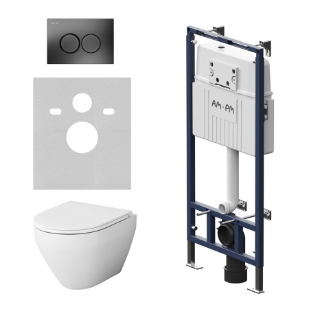 IS100138.701700 Инсталляция MasterFit с клавишей L черн мат с подвесным унитазом Spirit V2.0 FlashClean с сиденьем м